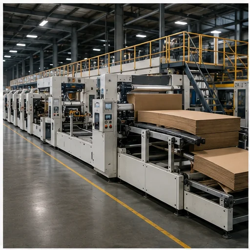 Z&S Enterprises packaging production line, corrugated board in process.
