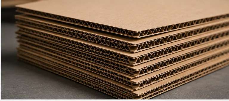 Corrugated sheets stacked and ready for production.