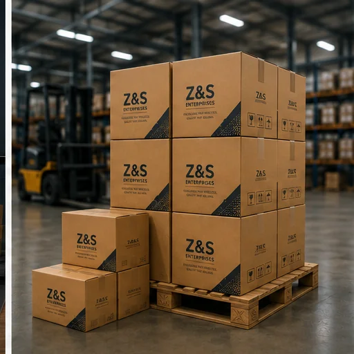 Finished packaging staged in the warehouse for dispatch.