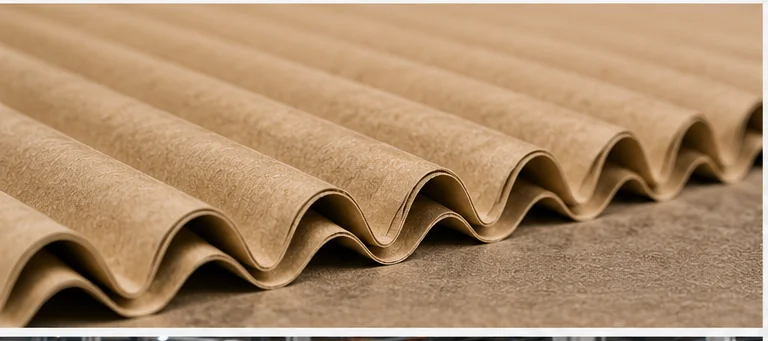 Close-up of fluted corrugated board material.